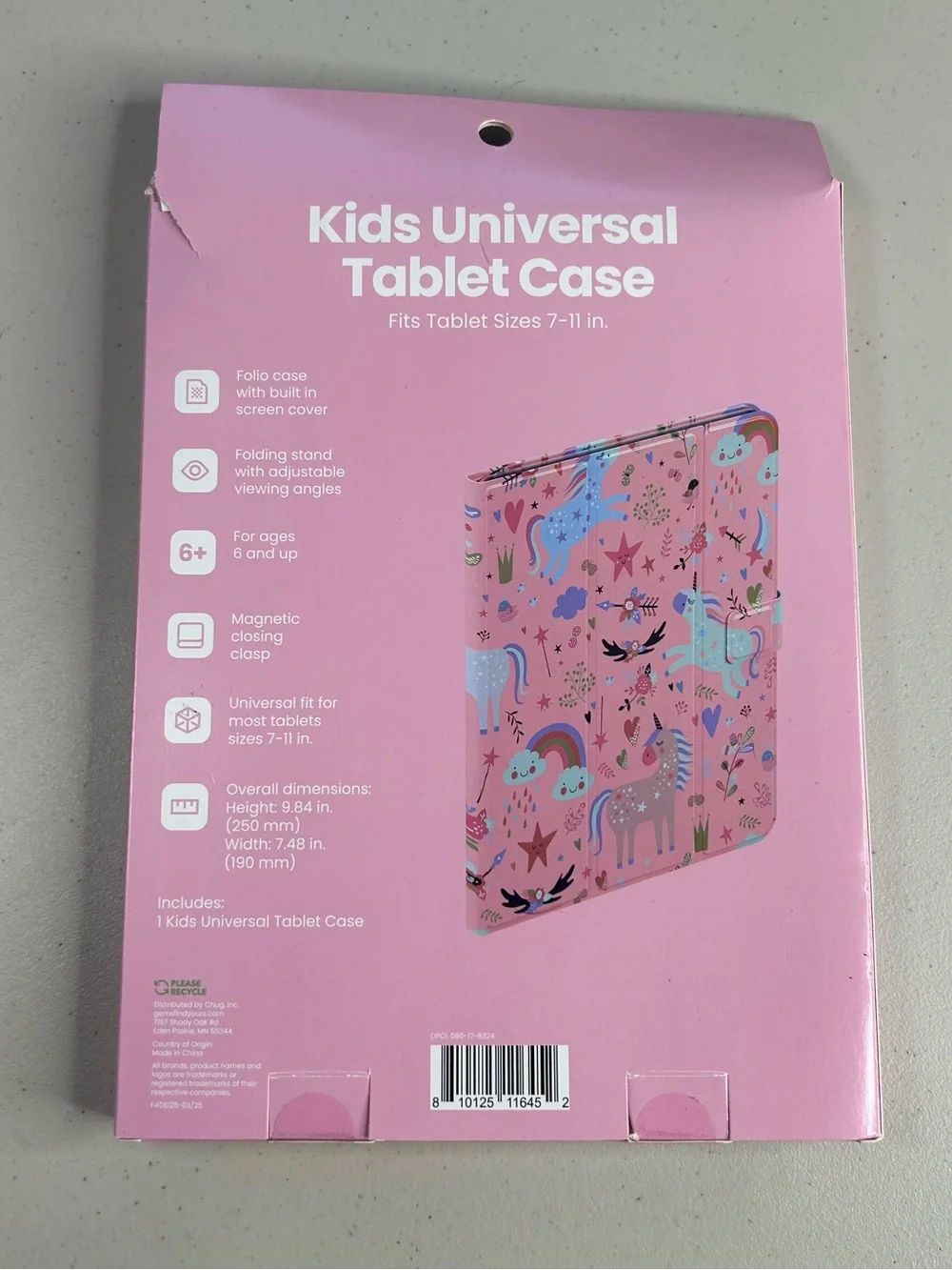 Kids Folding Folio Tablet Case Unicorn Rainbow Pink Multicolor